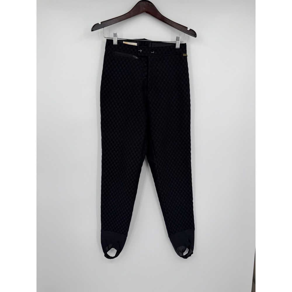Skea Paris Vail Vintage Black Checkered Stirrup Ski Pants Wool Blend Womens 10